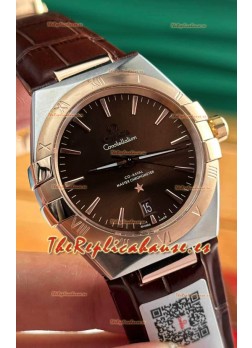 Omega Co-Axial Constellation 39MM Dial Marrón Oro Rosado Dos Tonos Reloj Réplica Espejo 1:1