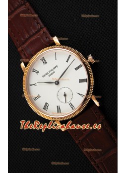 Patek Philippe Calatrava Reloj Japonés de Hombre Caja en Oro Amarillo y Correa Marrón