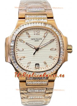 Patek Philippe Nautilus 7118R 35MM 1:1 Oro Rosado Dial Blanco Reloj Réplica Espejo 1:1
