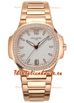 Patek Philippe Nautilus 7118R 35MM 1:1 Oro Rosado Dial Blanco Reloj Réplica Espejo 1:1