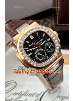 Patek Philippe Nautilus 5712R 1:1 Quality Reloj Réplica Suiza en Dial Negro Correa Marrón