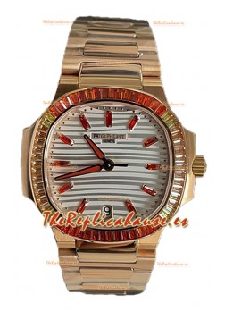 Patek Philippe Nautilus 7118R 35MM 1:1 Caja Oro Rosado Dial Blanco Reloj Réplica Espejo 1:1