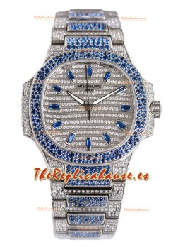 Patek Philippe Nautilus 7118R 35MM 1:1 Reloj Diamantes Azules Pavimentados en Caja Acero