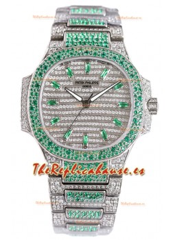 Patek Philippe Nautilus 7118R 35MM 1:1 Reloj con Diamantes Verdes Pavimentados en Caja Acero