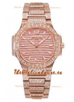Patek Philippe Nautilus 7118R 35MM 1:1 Reloj Pavimentado en Diamantes Caja en Oro Rosado