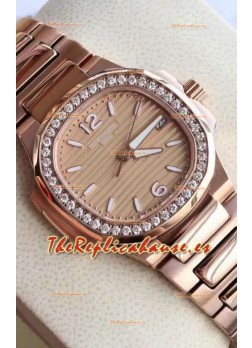 Patek Philippe Nautilus 7010/1GR-012 32MM Reloj Réplica a Espejo - Bisel con Diamantes Genuinos