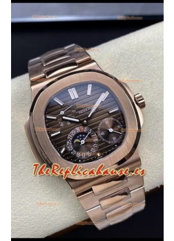 Patek Philippe Nautilus 5712/R Reloj Réplica Calidad Espejo 1:1 Dial Marrón Correa de Oro Rosado