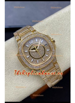 Patek Philippe Nautilus 7010 Pavimentado en Diamantes Oro Amarillo 32MM Réplica Espejo 1:1 - Diamantes Genuinos