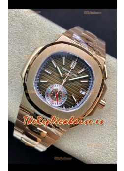 Patek Philippe Nautilus 5980/R Cronógrafo Oro Rosado en Caja de Acero 904L Dial Marrón - Réplica Espejo 1:1