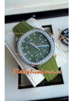 Patek Philippe Aquanaut 5267 Réplica Suiza Dial Verde en Acero Inoxidable Bisel Diamantes 38.5MM