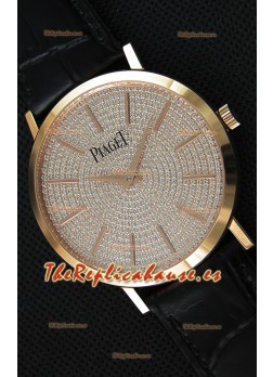 Piaget Altiplano G0A36128 Paved Diam Dial Reloj Réplica de Cuarzo Suizo en Caja de Oro Rosado