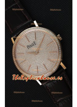 Piaget Altiplano G0A36128 Paved Diam Dial Reloj Réplica de Cuarzo Suizo en Caja de Oro Rosado