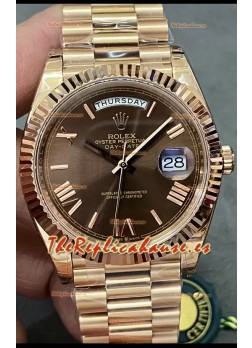 Rolex Day Date Presidential 18K Reloj Oro Rosado 40MM - Dial Marrón Calidad a Espejo