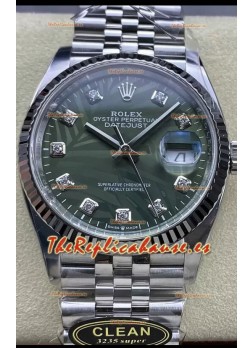 Rolex Datejust Movimiento Cal.3235 Reloj Réplica a Espejo 1:1 Acero 904L 36MM - Dial Verdecon Motivo de Palma