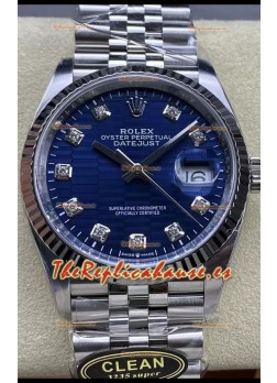 Rolex Datejust Movimiento Cal.3235 Reloj Réplica a Espejo 1:1 Acero 904L 36MM - Dial Azul Motivo Estriado