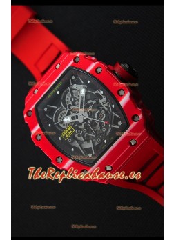 Richard Mille RM35-02 Caja de Carbón Forjado de una sola Pieza color Rojo con Correa color Rojo