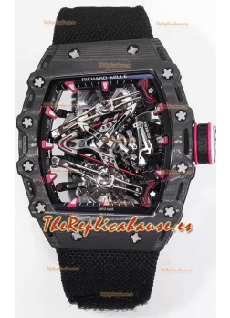 Richard Mille RM38-02 Reloj Carbono Caja Bubba Watson Correa Nylon Negra Movimiento Tourbillon Réplica Espejo 1:1