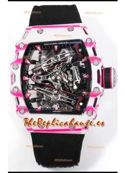 Richard Mille RM38-02 Carbono Blanco/Rosado Bubba Watson Nylon Negro Tourbillon Movement Réplica Espejo 1:1