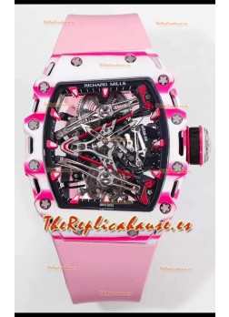 Richard Mille RM38-02 Carbono Blanco/Rosado Bubba Watson Goma Rosada Tourbillon Movement Réplica Espejo 1:1