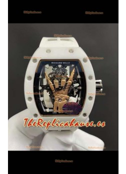 Richard Mille RM66 Flying Genuino Tourbillon Cerámica Blanca Correa Blanca Reloj Réplica Superclone