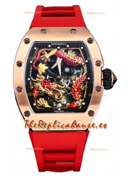 Richard Mille RM057 Dial Dragon Reloj Chapado Oro Rosado en Movimiento Suizo Automático