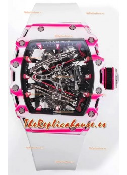 Richard Mille RM38-02 Carbono Blanco/Rosado Bubba Watson Goma Blanca Movimiento Tourbillon Réplica Espejo 1:1