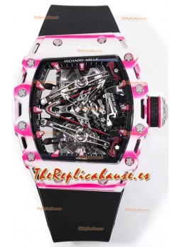 Richard Mille RM38-02 Carbono Blanco/Rosado Bubba Watson Goma Negra Movimiento Tourbillon Réplica Espejo 1:1