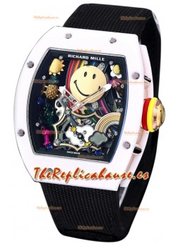Richard Mille RM088 Smiley Tourbillon Caja Cerámic Negra Correa Nylon Negra Reloj Réplica
