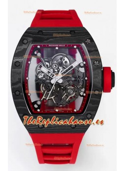 Richard Mille RM055 Caja Carbono Negra Goma Roja Reloj Superclone 1:1 Genuino Tourbillon
