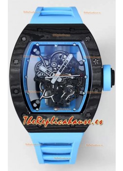 Richard Mille RM055 Caja Carbono Negro Goma Azul Reloj Superclone 1:1 Genuino Tourbillon