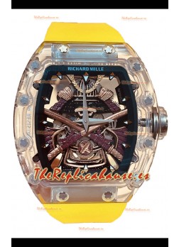 Richard Mille RM047 Samurai Genuino Tourbillon Reloj Correa Amarilla Caja en Zafiro