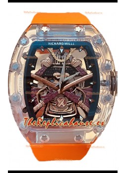 Richard Mille RM047 Samurai Genuino Tourbillon Reloj Correa Narajna Caja en Zafiro
