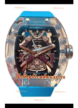 Richard Mille RM047 Samurai Genuino Tourbillon Reloj Correa Azul Caja en Zafiro