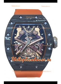 Richard Mille RM047 Samurai Reloj Genuino Tourbillon Caja Carbobono Correa Naranja