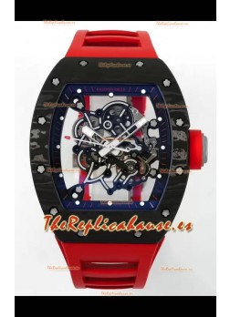 Richard Mille RM055 Caja Carbono Negra Correa Goma Roja Reloj Superclone 1:1 Genuino Tourbillon