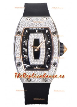 Richard Mille RM007 Superclone Reloj Réplica Suiza Dial Negro Diamantes Pavimentados Acero 904L