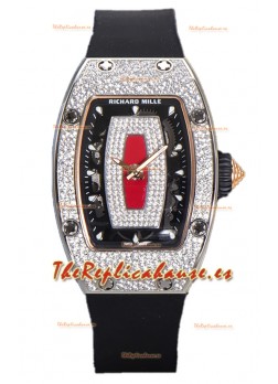 Richard Mille RM007 Superclone Reloj Réplica Suiza Automático Acero 904L Dial Rojo Pavimentado Diamantes