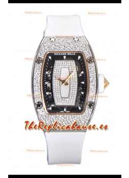 Richard Mille RM007 Reloj Suizo Superclone Acero 904L Correa y Dial Blancos Diamantes Pavimentados