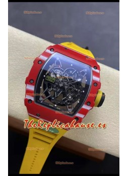 Richard Mille RM35-02 Rafael Nadal Reloj Carbono Rojo Correa Amarilla con Tourbillon Genuino Super Clone