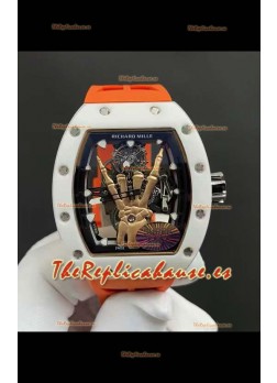 Richard Mille RM66 Flying Genuino Tourbillon Cerámica Blanca Correa Naranja Reloj Réplica Superclone