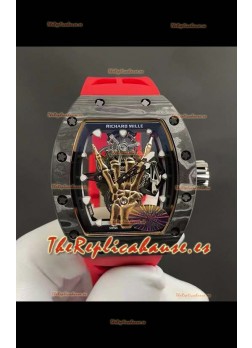 Richard Mille RM66 Flying Genuino Tourbillon Cerámica Negra Correa Roja Reloj Réplica Superclone