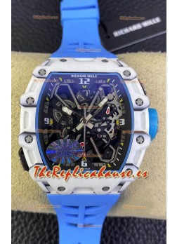 Richard Mille RM35-03 Edición Rafael Nadal Caja de Fibra de Carobono Blanca Reloj Réplica a Espejo 1:1 en Correa Azul