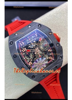 Richard Mille RM011 Felipe Massa Espejo 1:1 Caja de Carbono Forjado Negra Correa Roja
