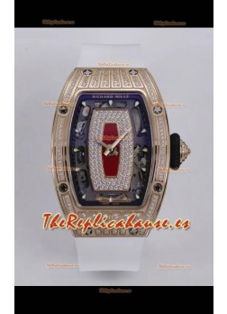 Richard Mille Super Clone RM07-01 Pavimentado en Diamantes 904L Caja Oro Rosado Automatic Reloj Réplica