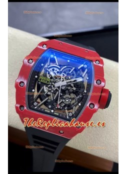 Richard Mille RM35-02 Rafael Nadal Caja de Fibra de Carobono Roja Red con Genuino Tourbillon Reloj Super Clon