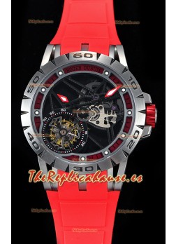 Roger Dubuis Excalibur Spider Flying Tourbillon Skeleton Caja de Titanio Reloj Suizo a Espejo 1:1