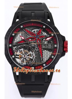 Roger Dubuis Excalibur Spider Pirelli Edition Titanio Revestido en DLC Reloj Réplica 1:1 Genuino Tourbillon