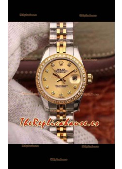 Rolex Datejust Ladies 28MM Movimiento Cal.3135 Réplica Suiza en Acero 904L Caja en Oro Amarillo de Dos Tonos