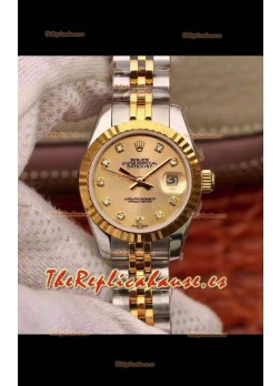 Rolex Datejust Ladies 28MM Movimiento Cal.3135 Réplica Suiza en Acero 904L Caja en Oro Amarillo de Dos Tonos