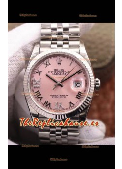 Rolex Datejust 36MM Movimiento Cal.3135 Reloj Réplica Suizo en Acero 904L Dial Rosado